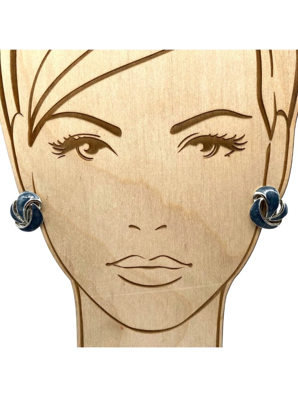 Vintage Abstract Blue Enamel Earrings, Silver Tone Clip Ons